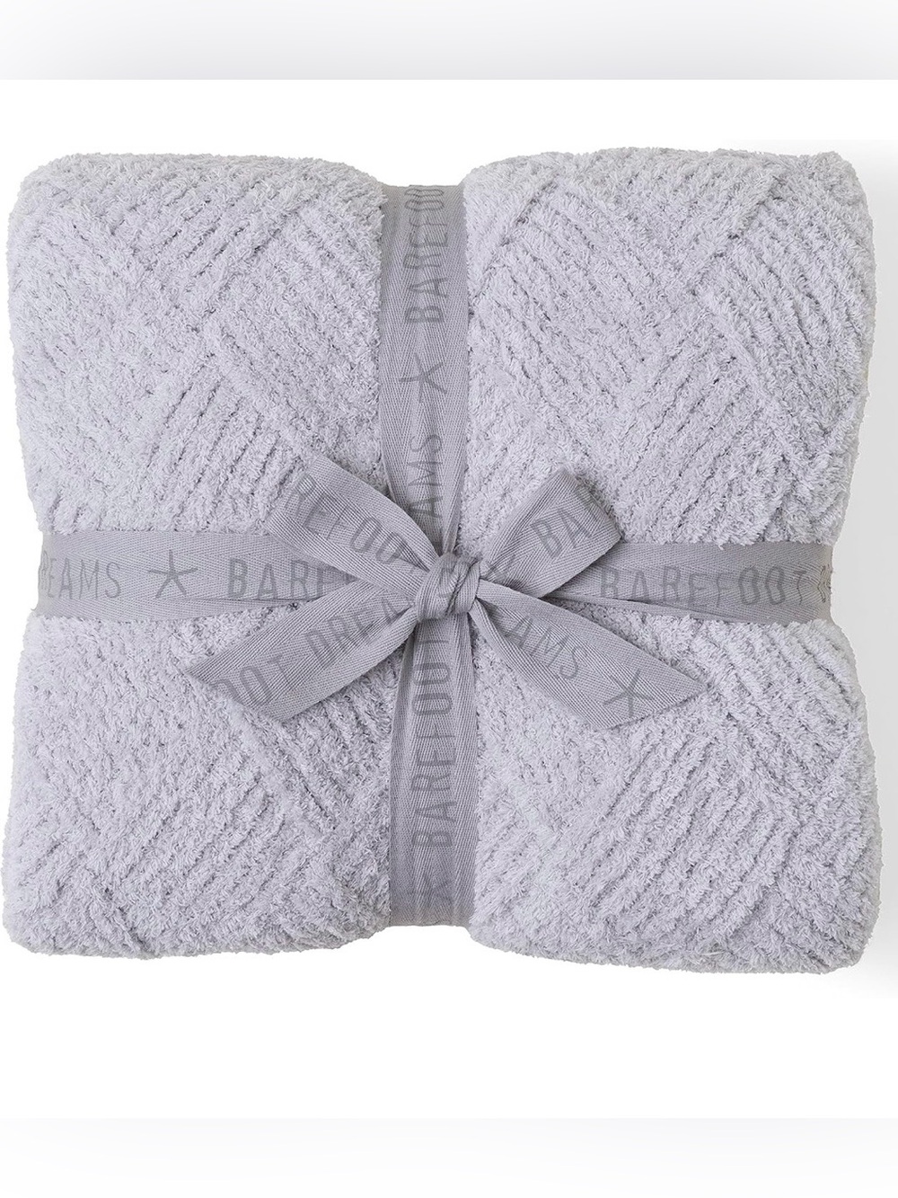 NWT Barefoot Dreams Diamond Weave CozyChic Blanket in oyster (light gray) color